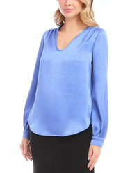 Karen Kane Satined Shirred Blouse in periwinkle - women's blouse - alternate view