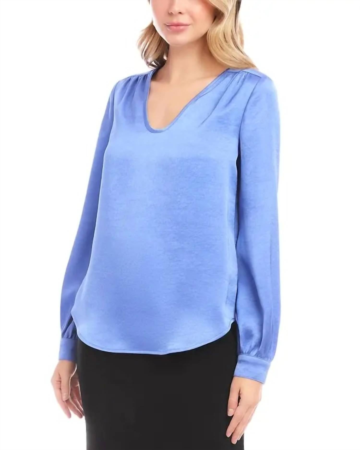 Karen Kane Satined Shirred Blouse in periwinkle - women's blouse - alternate view