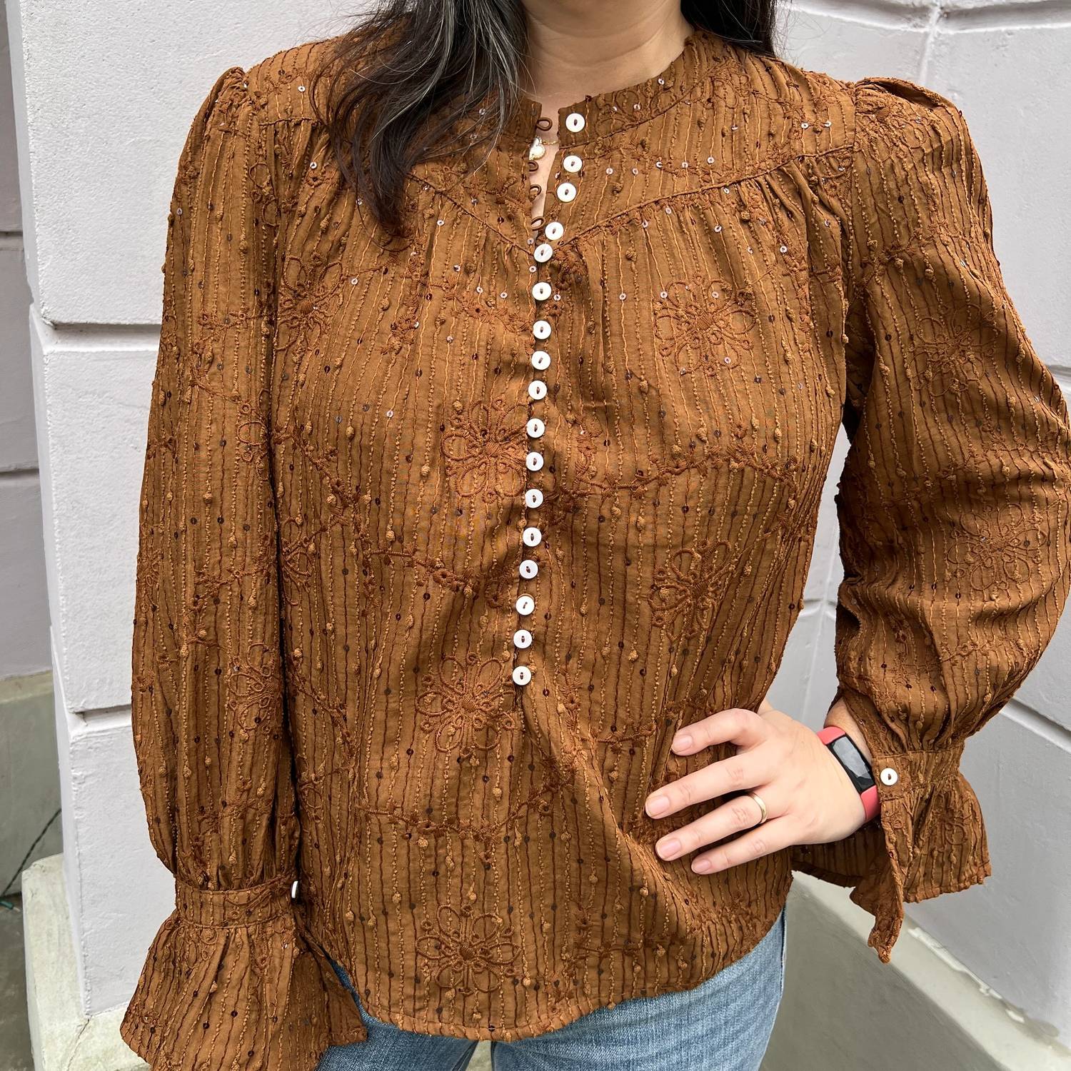 Voy - Button Detailed Sequin And Embroidered Blouse