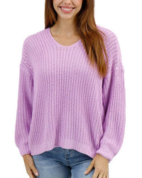 Grace and Lace Boyfriend Slouchy Knit Sweater in orchid - women's sweater