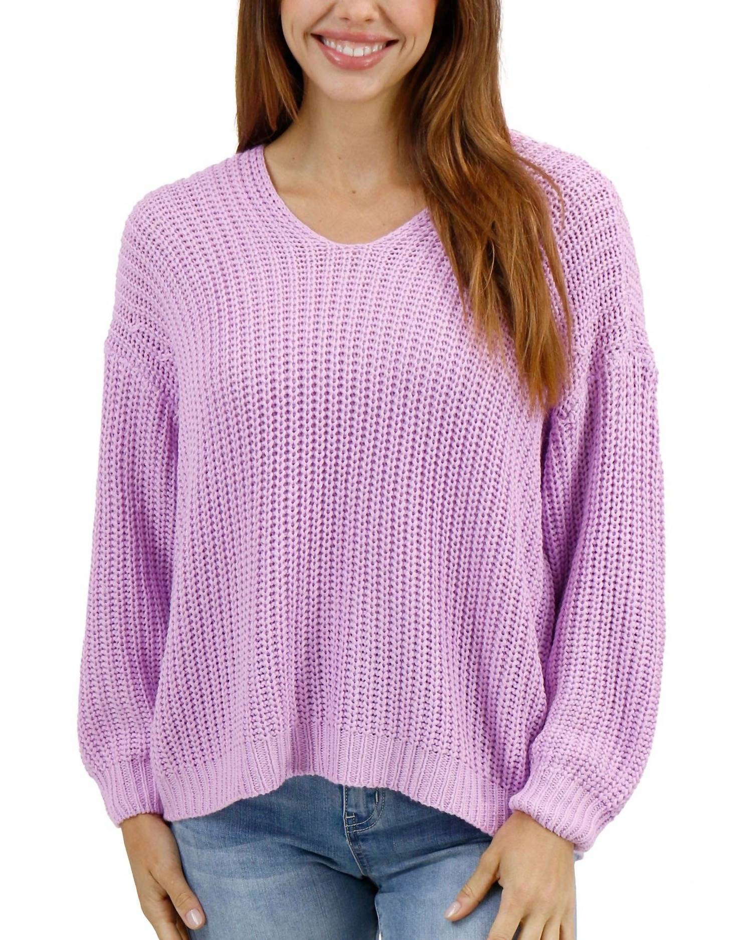 Grace and Lace Boyfriend Slouchy Knit Sweater in orchid - women's sweater