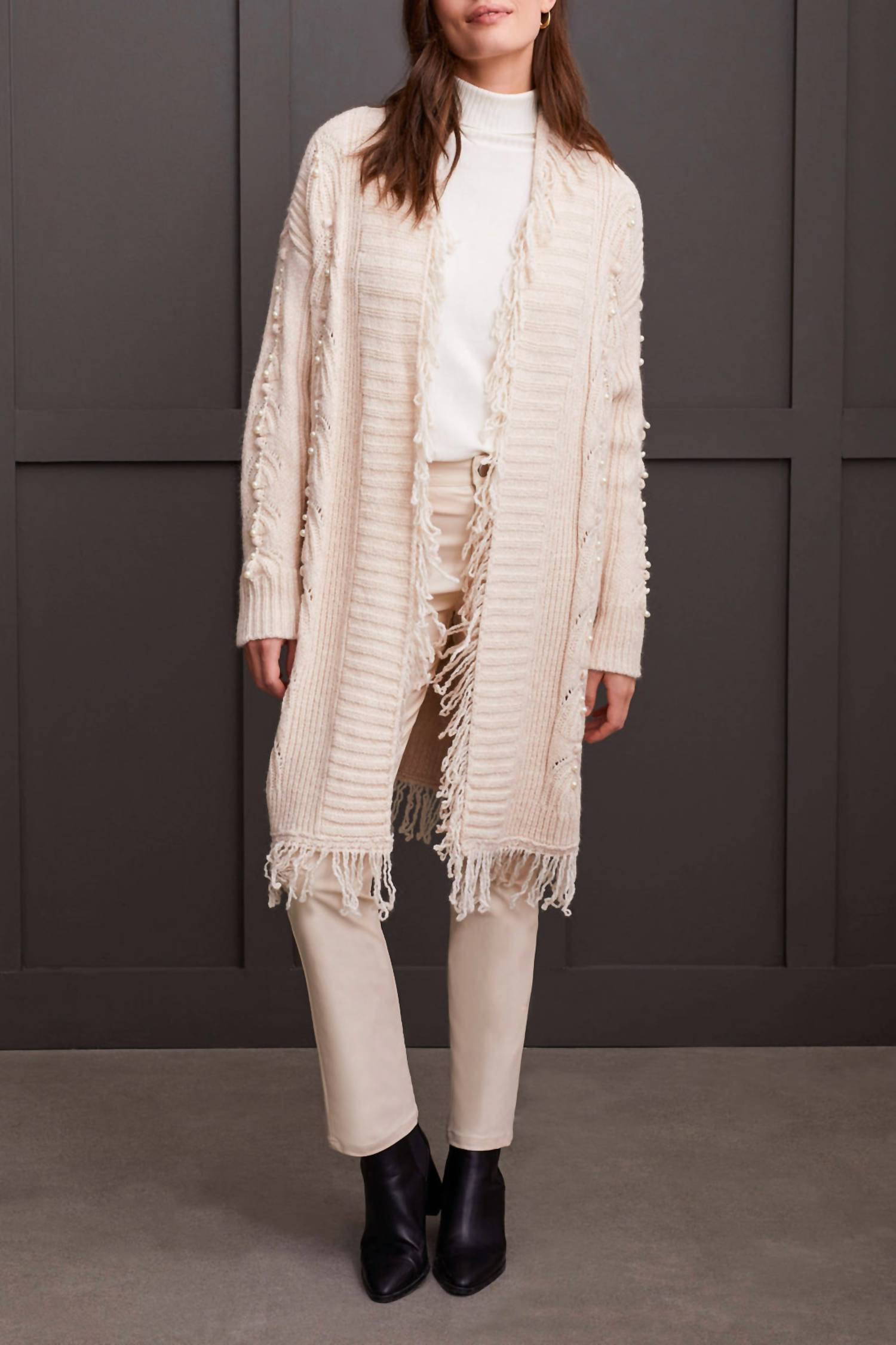 Tribal - Effie Sweater Cardigan With Fringe And Pearls