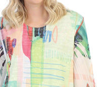 Jess & Jane Monaco Burnout Mesh Contrast Top in colorful abstract sublimation - women's blouse - alternate view
