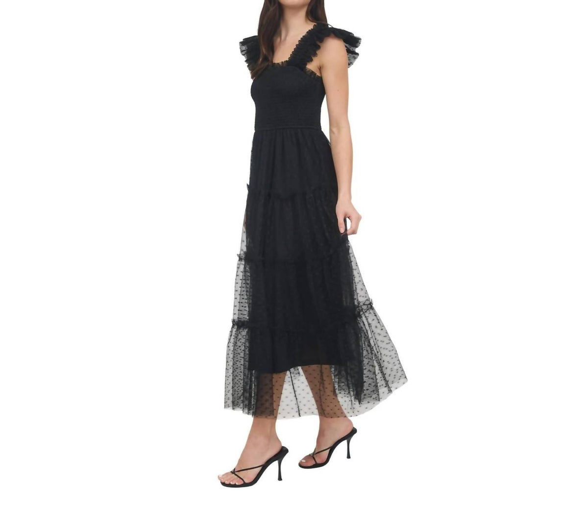 Blu Pepper - Polka Dot Chiffon Smocked Tiered Midi Dress