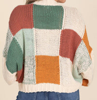 Mello - Women's Color Block Crochet V Neck Cardigan