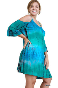 Umgee - Tie Dye Cold Shoulder Short Dress - Plus