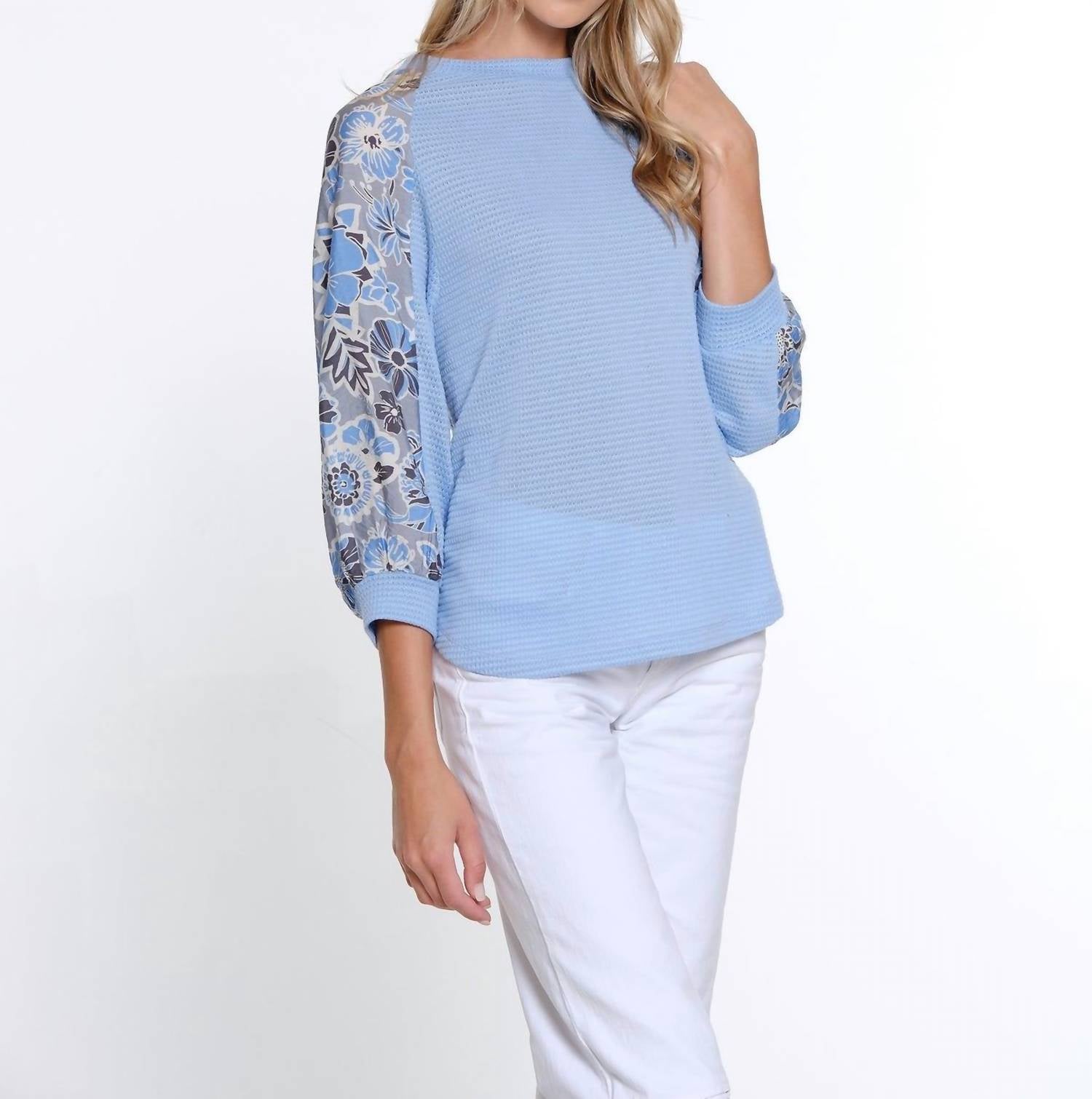 Multiples - Cuffed Raglan 3/4 Sleeve Scoop Neck Top