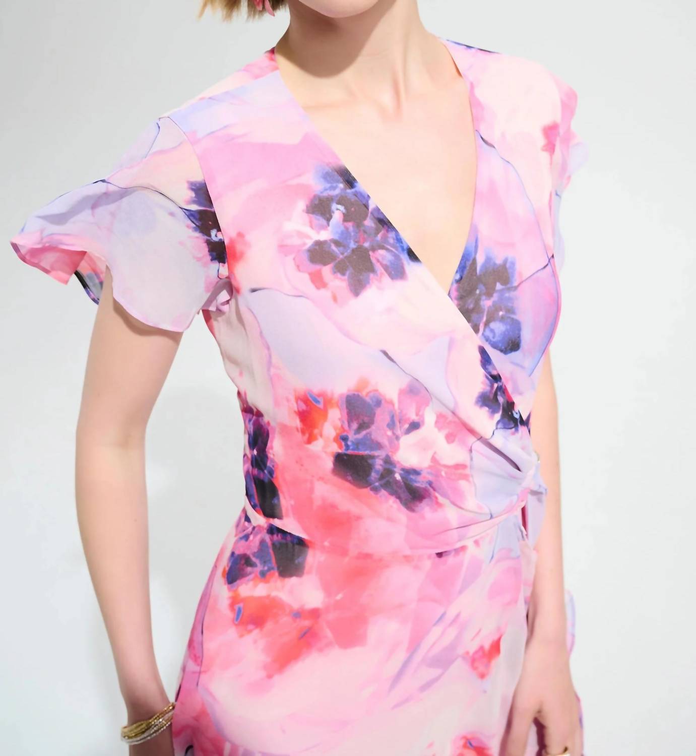 Joseph Ribkoff - Printed Chiffon High Low Wrap Dress