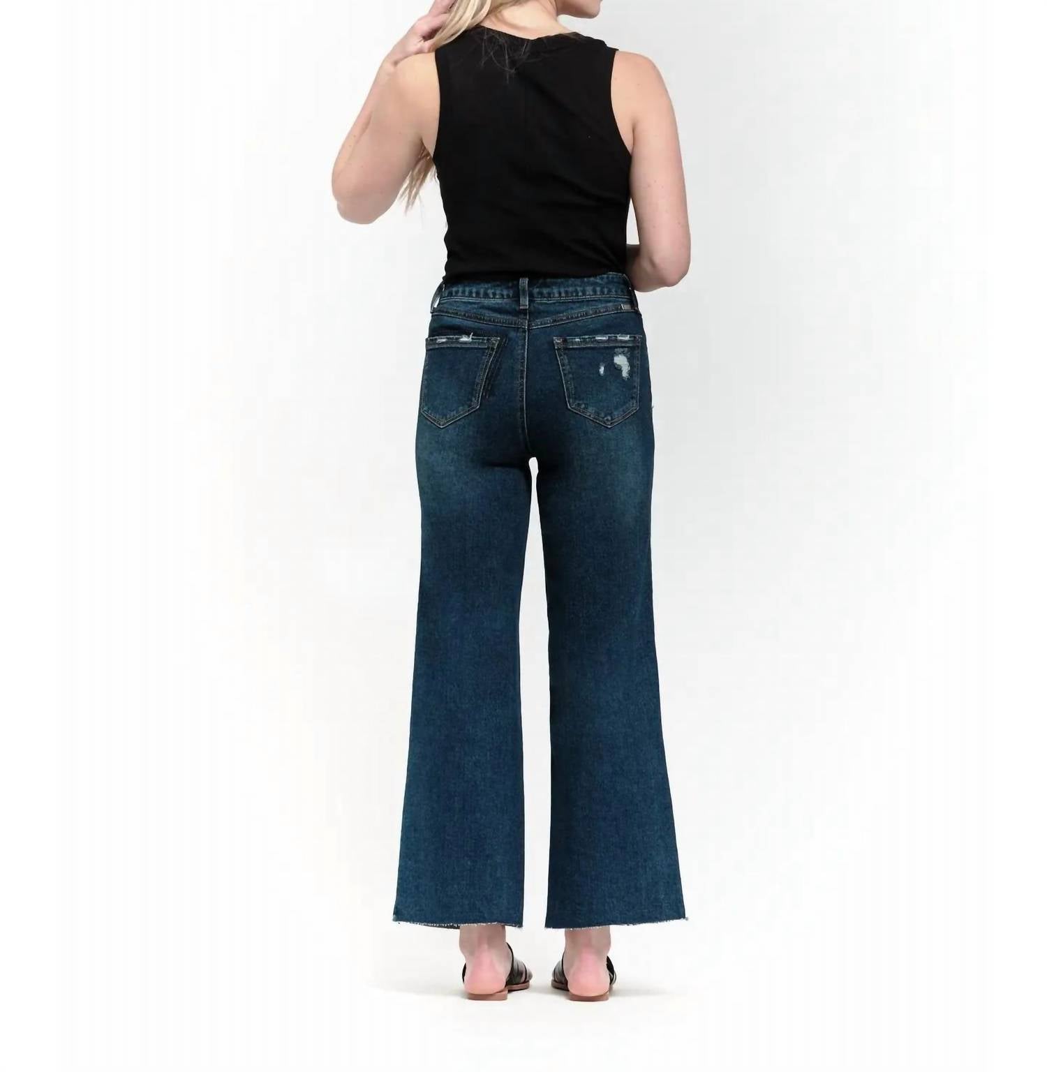 1822 Denim - Raw Hem Wide Leg Crop Jeans