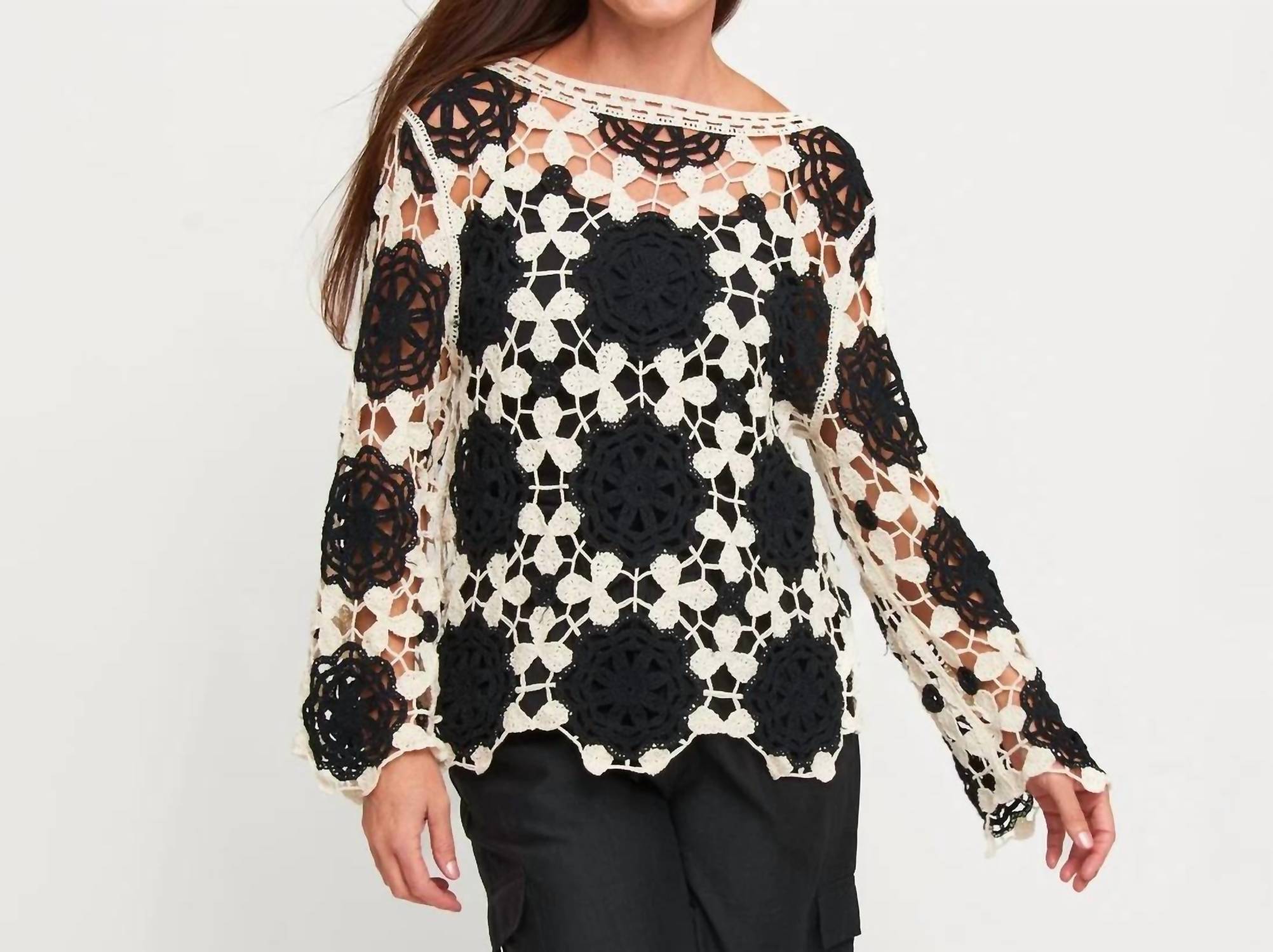 Elsie & Zoey - Blair Crochet Floral Open Knit Sweater