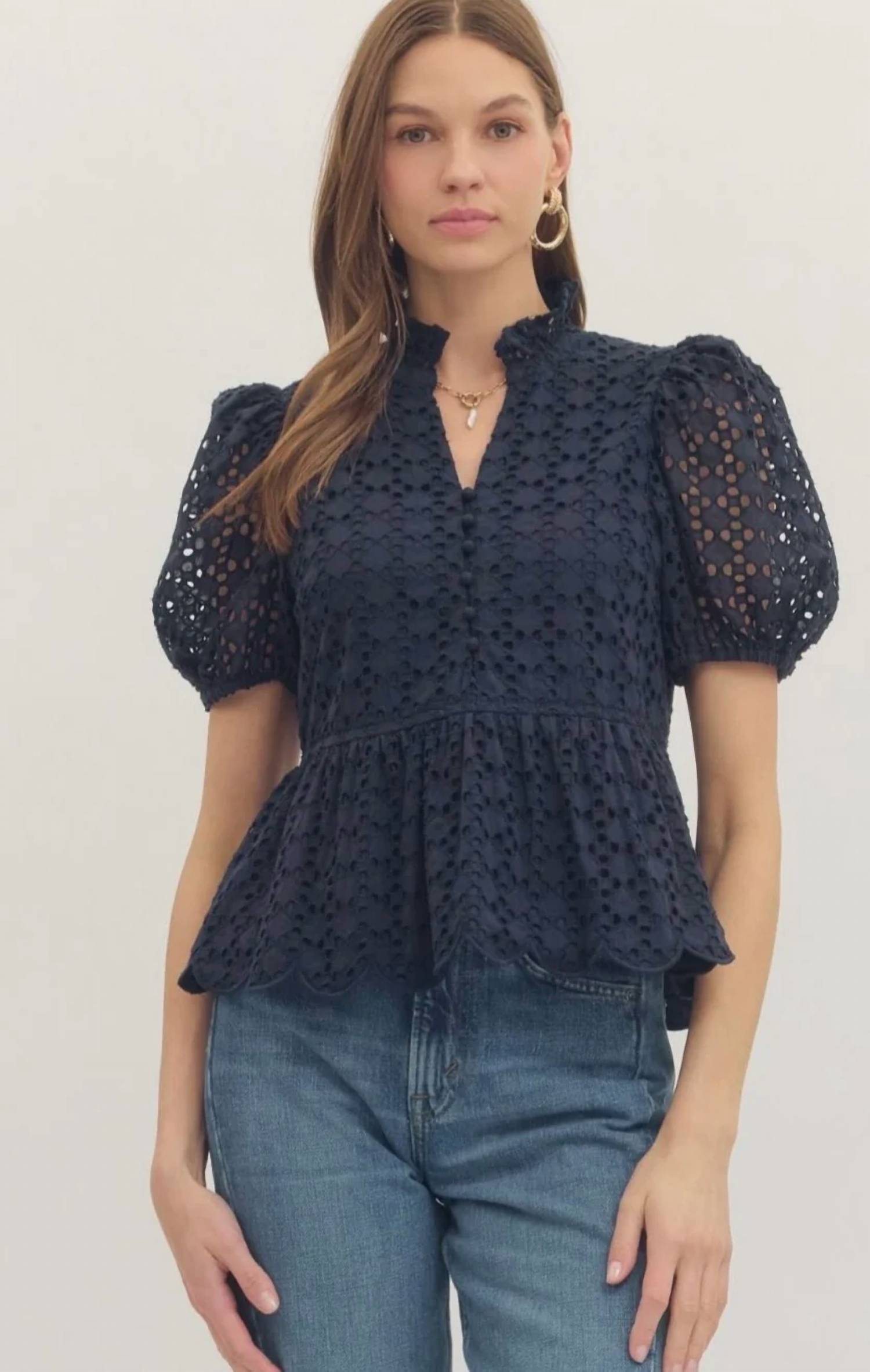 Entro - Sweet Squeeze Eyelet Blouse