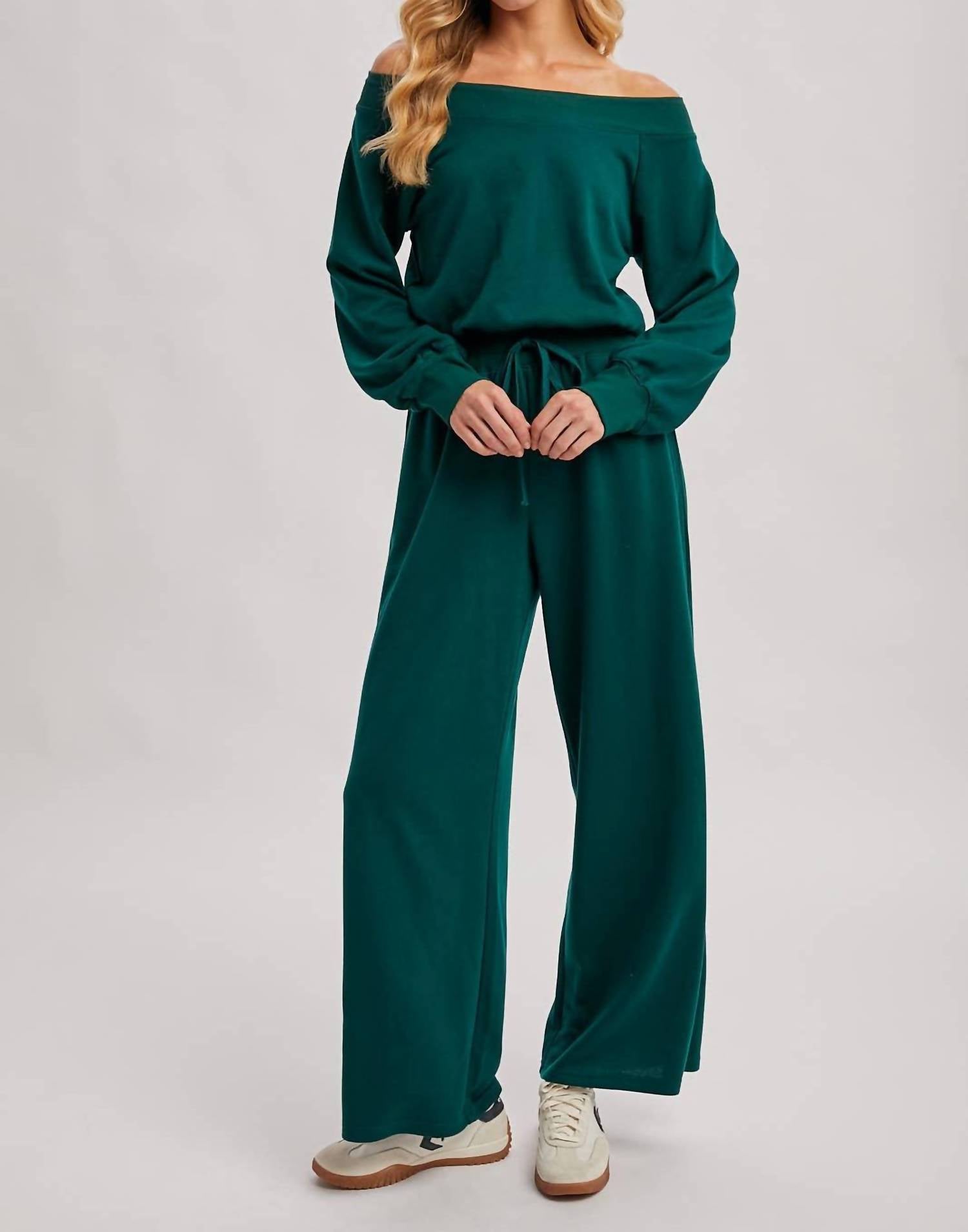 Bluivy - Wide Neck Off the Shoulder Knit Jumpsuit