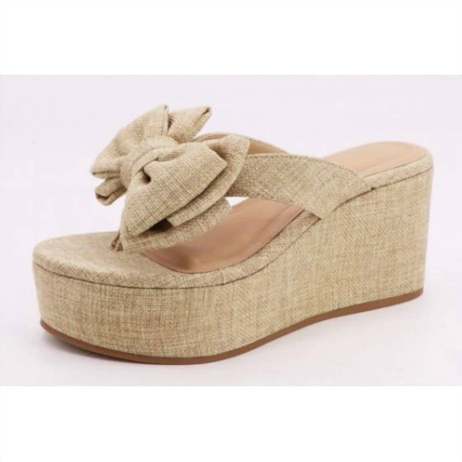 Bamboo - Women's Raffia Bow Platform Sandals