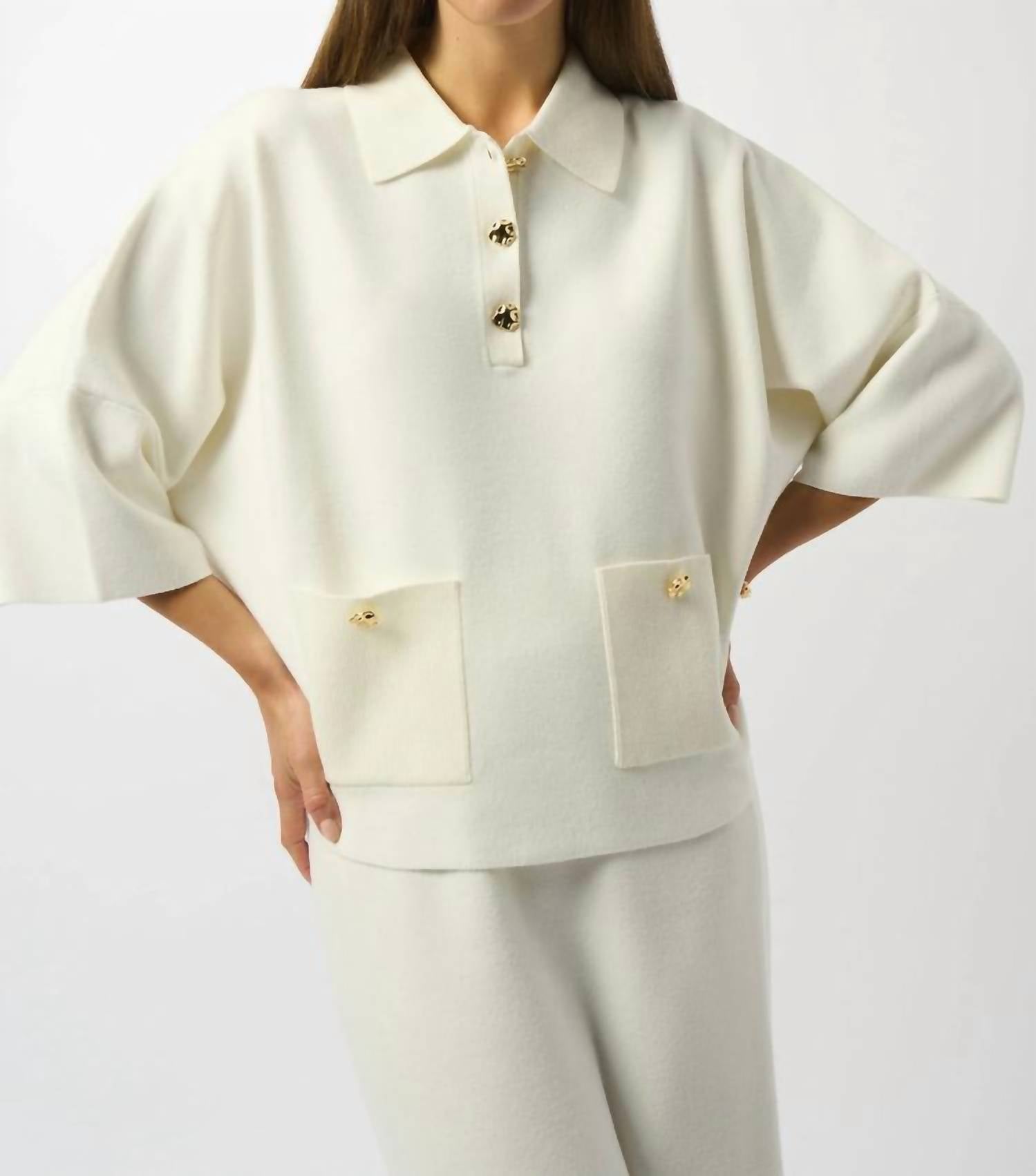 Joseph Ribkoff - Knit Boxy Pullover With Polo Collar