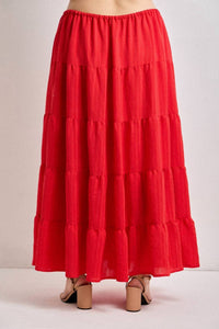 Baevely By Wellmade - So In Love Tiered Drawstring Maxi Skirt