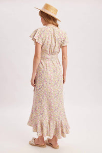 Bluivy - Floral Print Ruffled Hem Wrap Maxi Dress