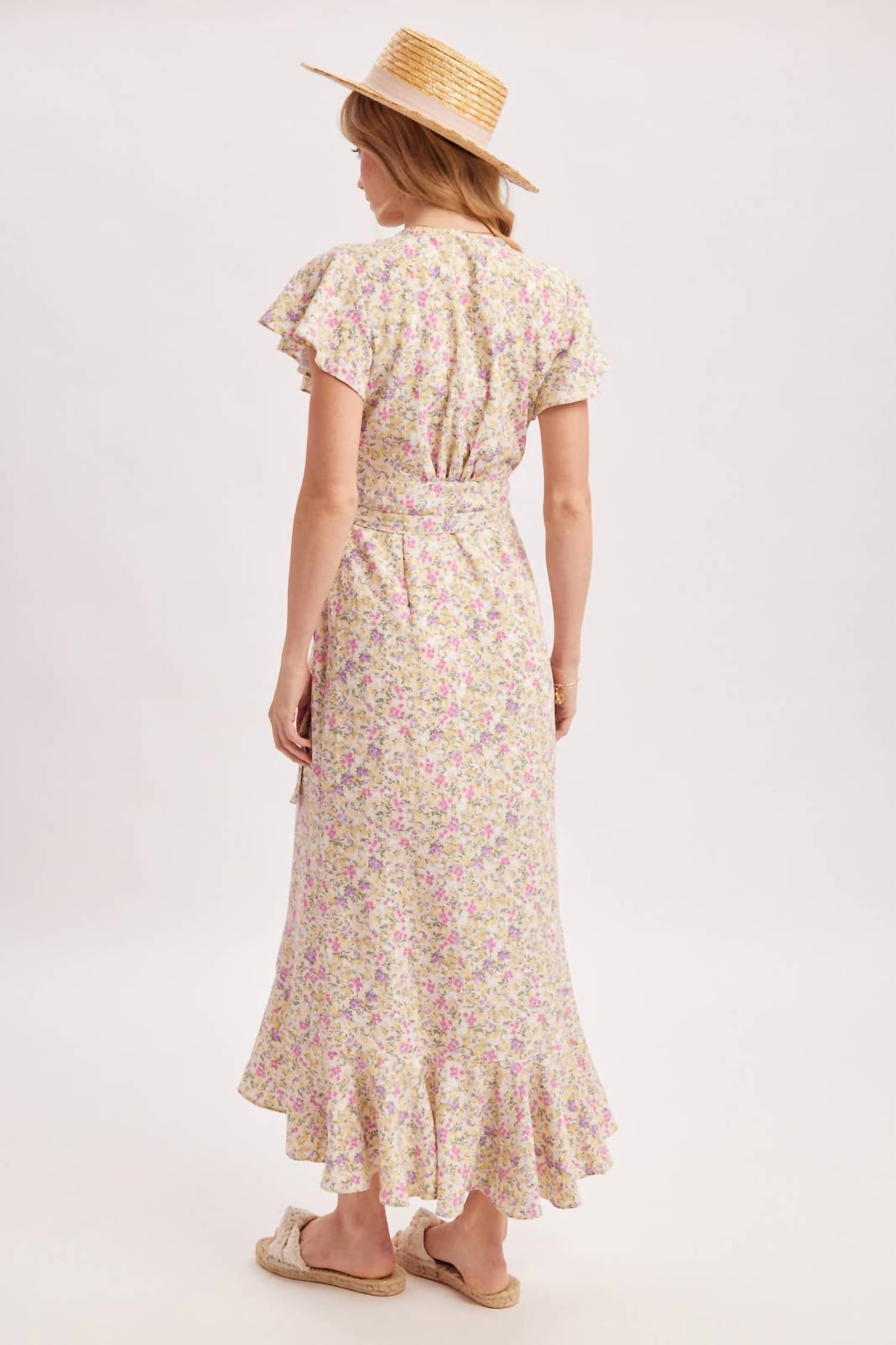Bluivy - Floral Print Ruffled Hem Wrap Maxi Dress