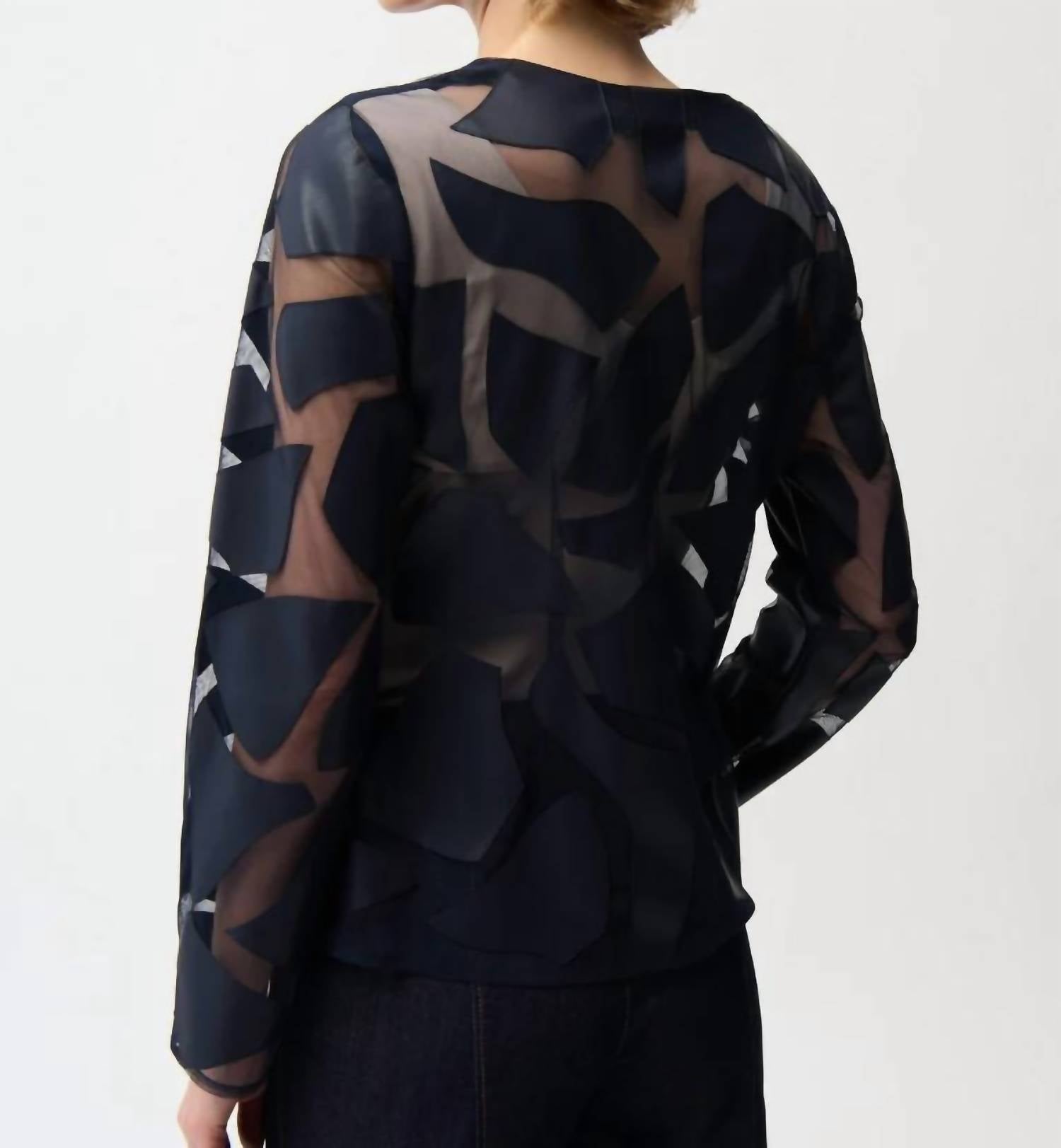Joseph Ribkoff - Laser Cut Leatherette Giraffe Print Fitted Jacket