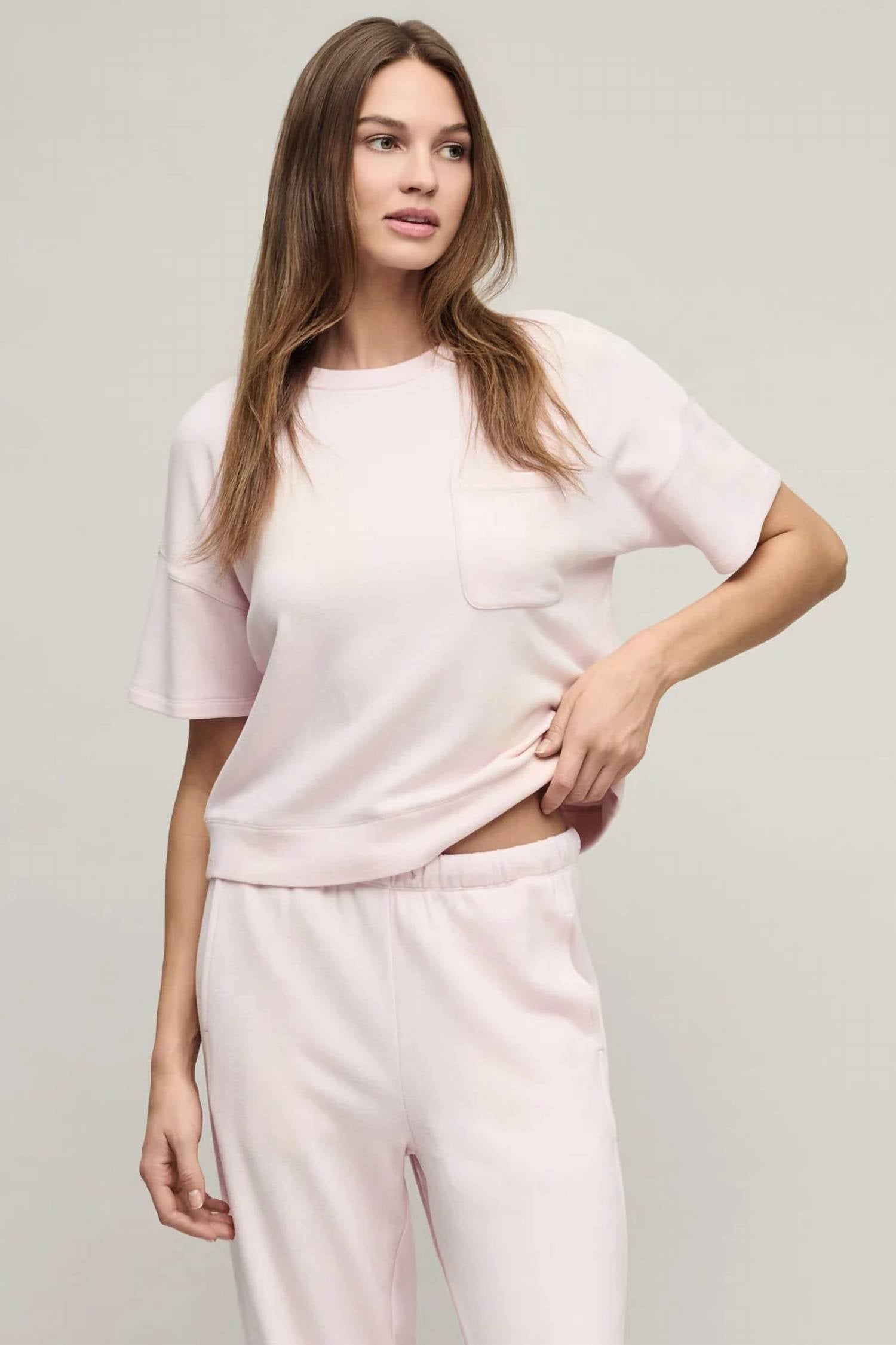 Barefoot Dreams - Brushed Fleece Short Sleeve Dropped Shoulder Pullover Top