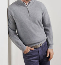 PETER MILLAR West Quarter Zip Sweater in british grey - men's sweater