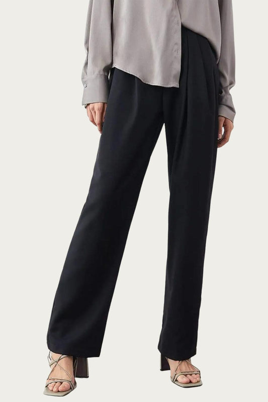 WHITLEY PLEATED TWILL WIDE-LEG PANTS