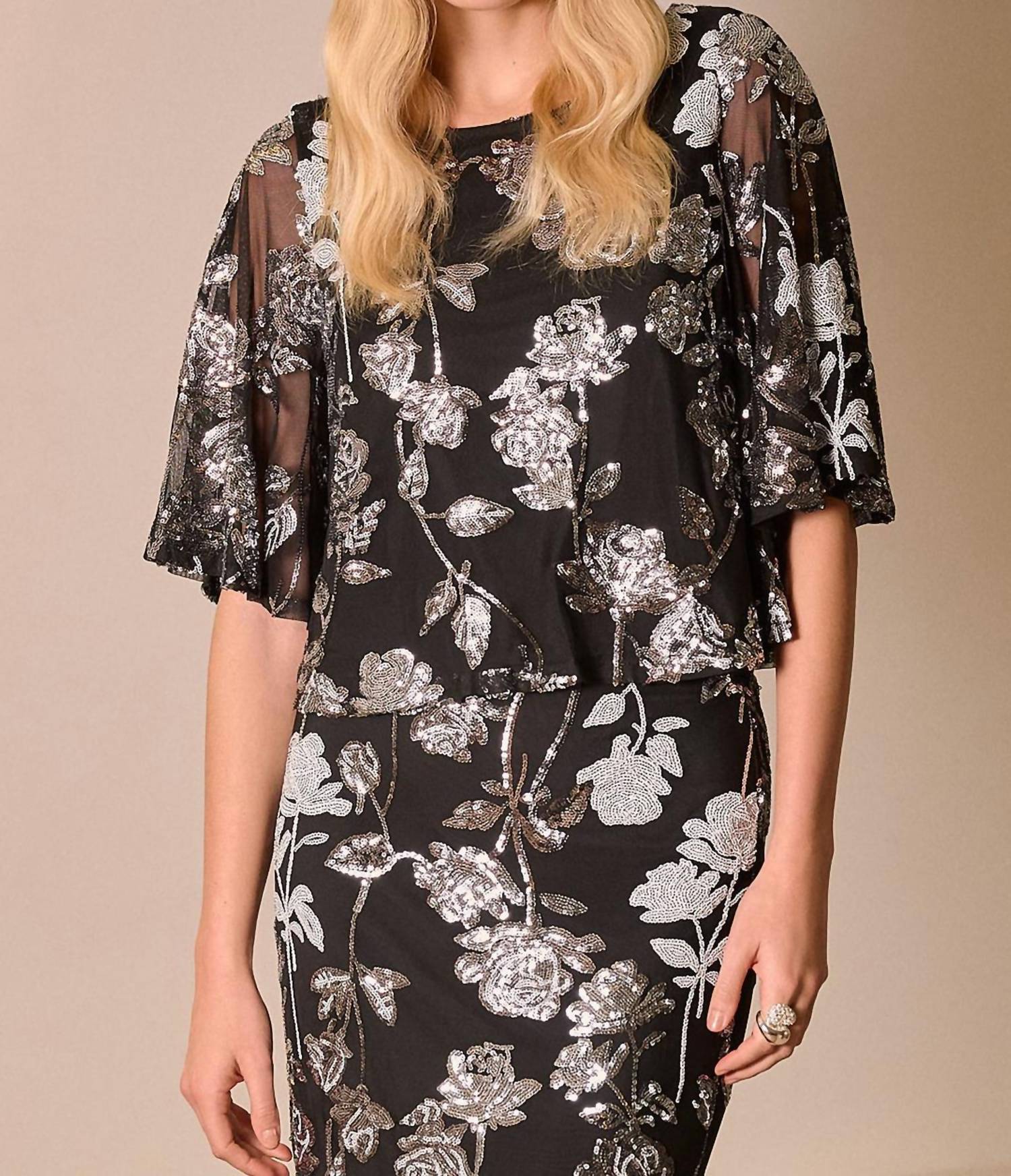 Joseph Ribkoff - Sequin Embroidered Floral Print Boxy Top