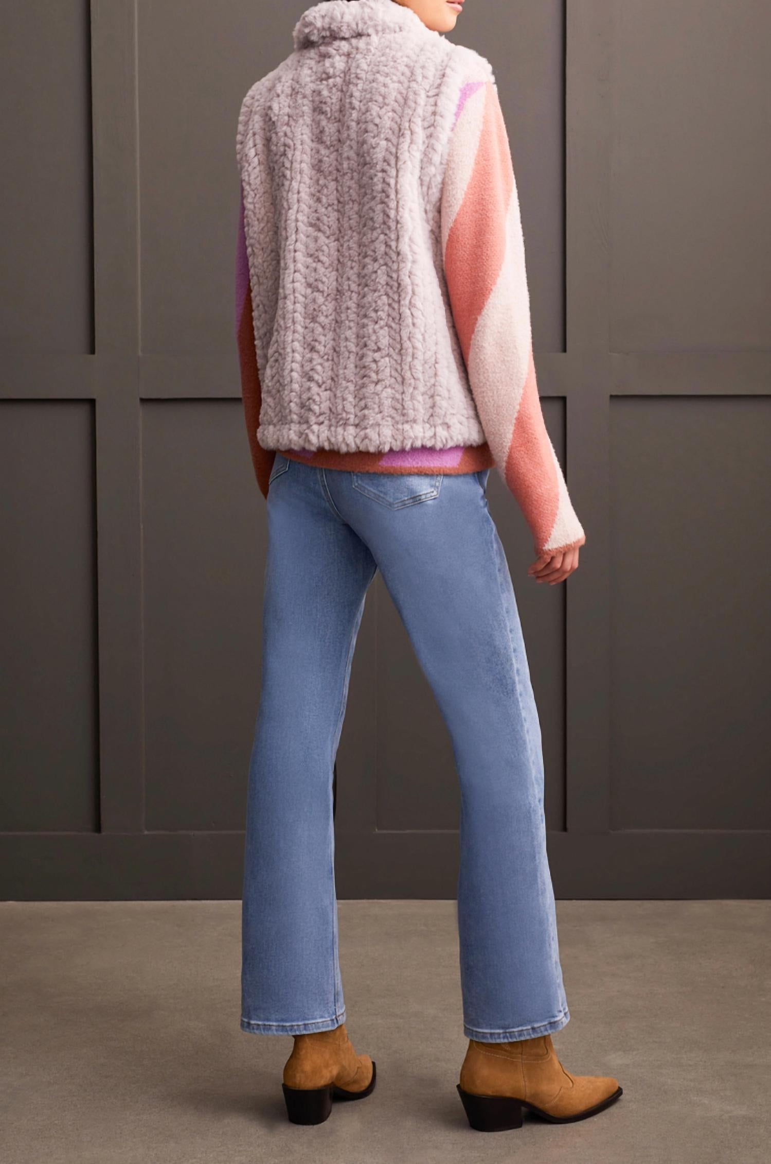 Tribal - Fur Cable Knit Zip Vest