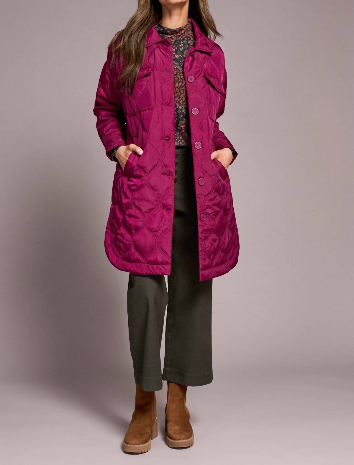 Tribal - Women's Long Quilted Button Up Jacket With Pockets