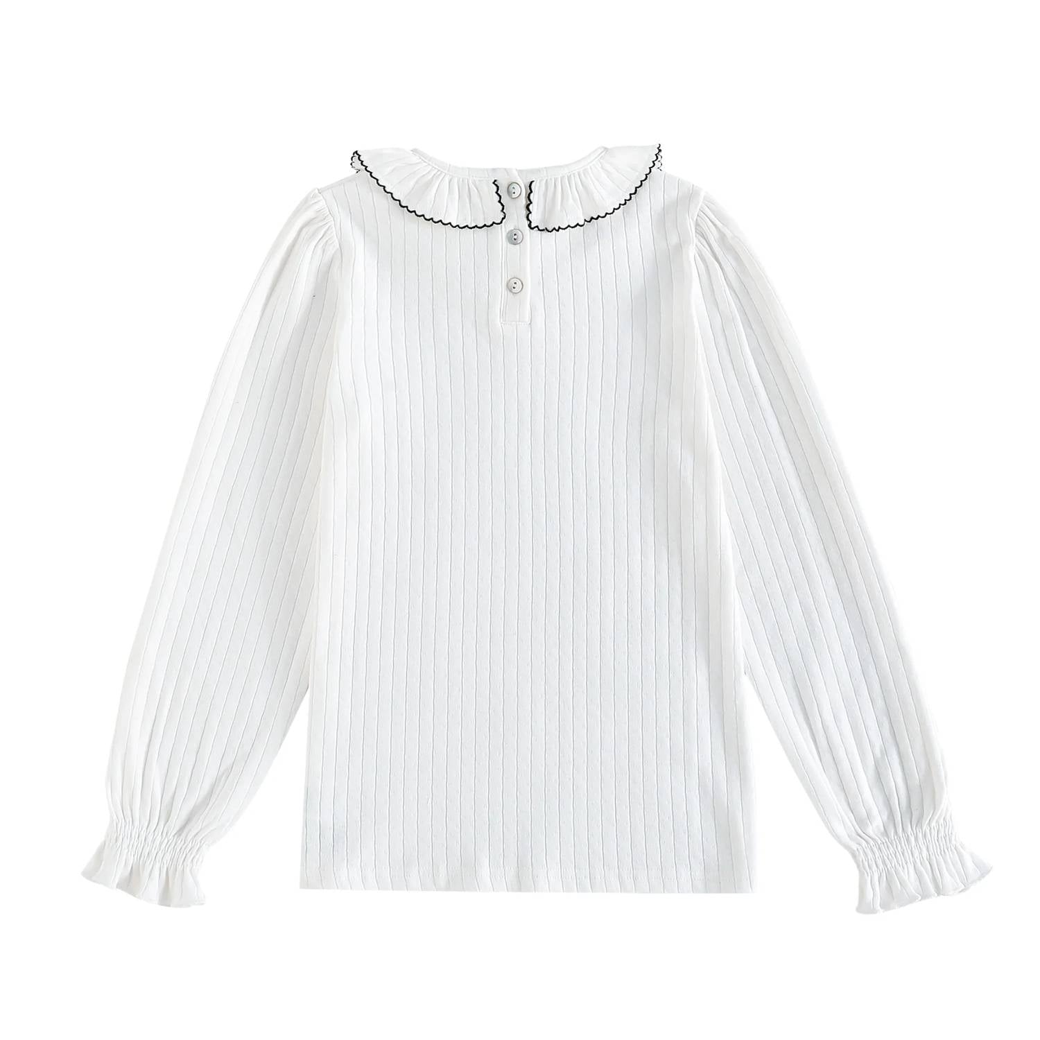 Retrokid - Girls Pointelle Collared Long Sleeve T-shirt