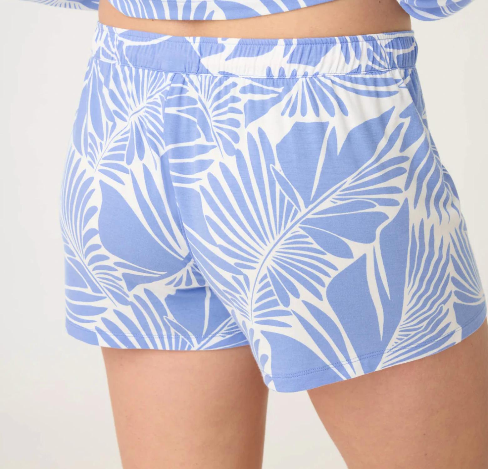 PJ Salvage Bayside Dreams Tropical Print Comfort Shorts in deep blue - women's shorts - detail view