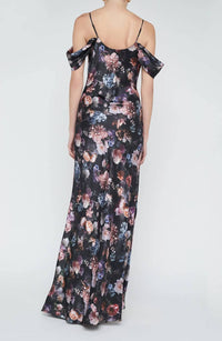 L'Agence Kenna Floral Print Cold Shoulder Silk Maxi Dress in black multi vintage oil flower - women's dress - alternate view