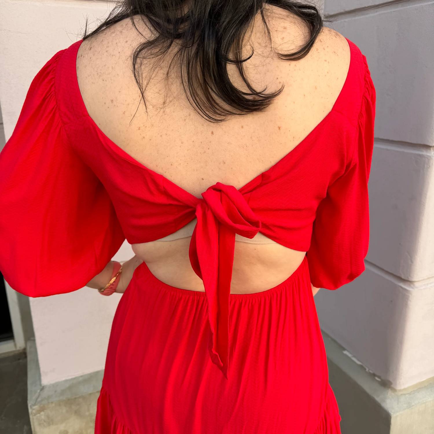 Apricot - Square Neck Puff Sleeve Dress