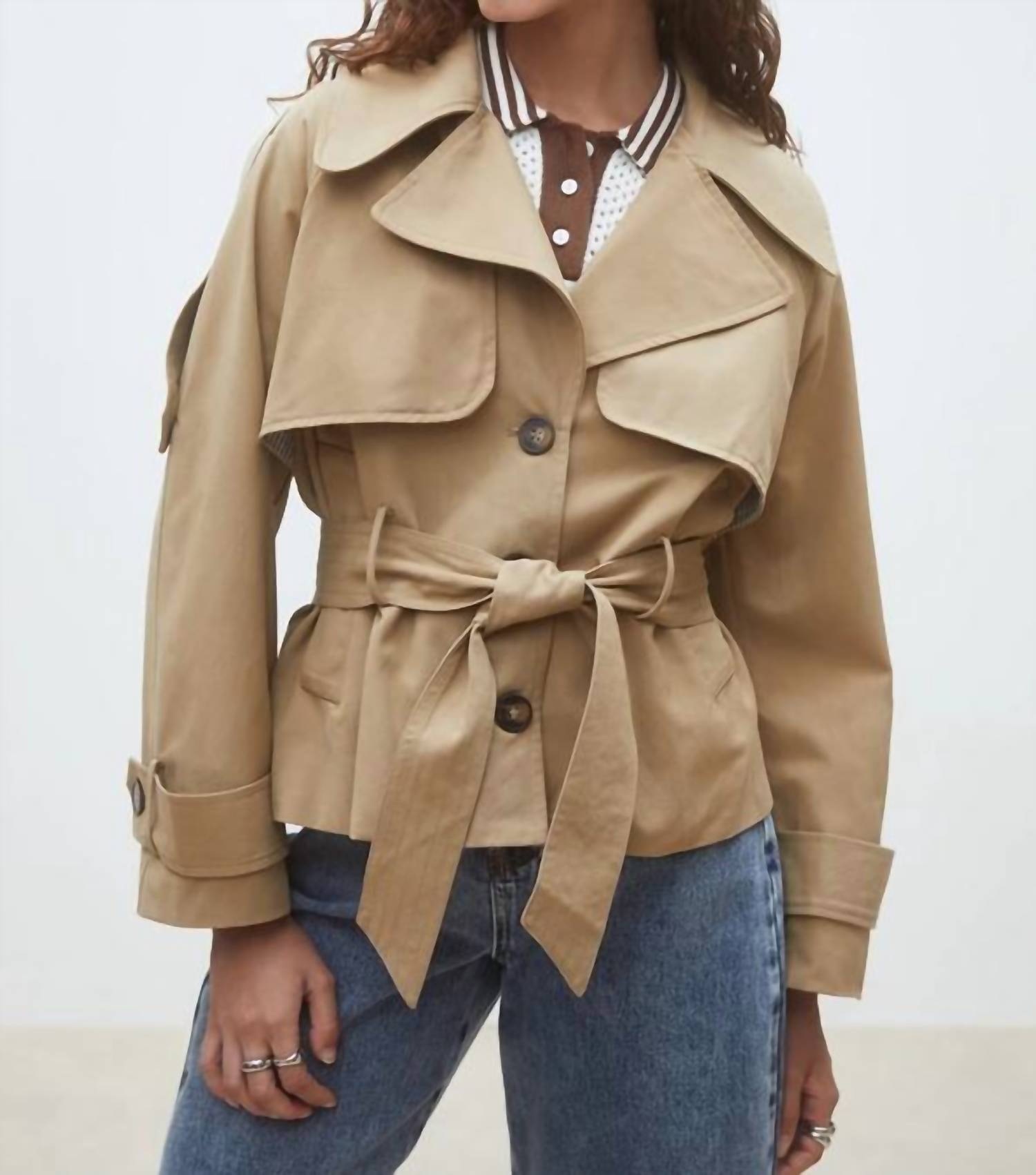 Suncoo - Elliot Belted Short Trench Coat Jacket
