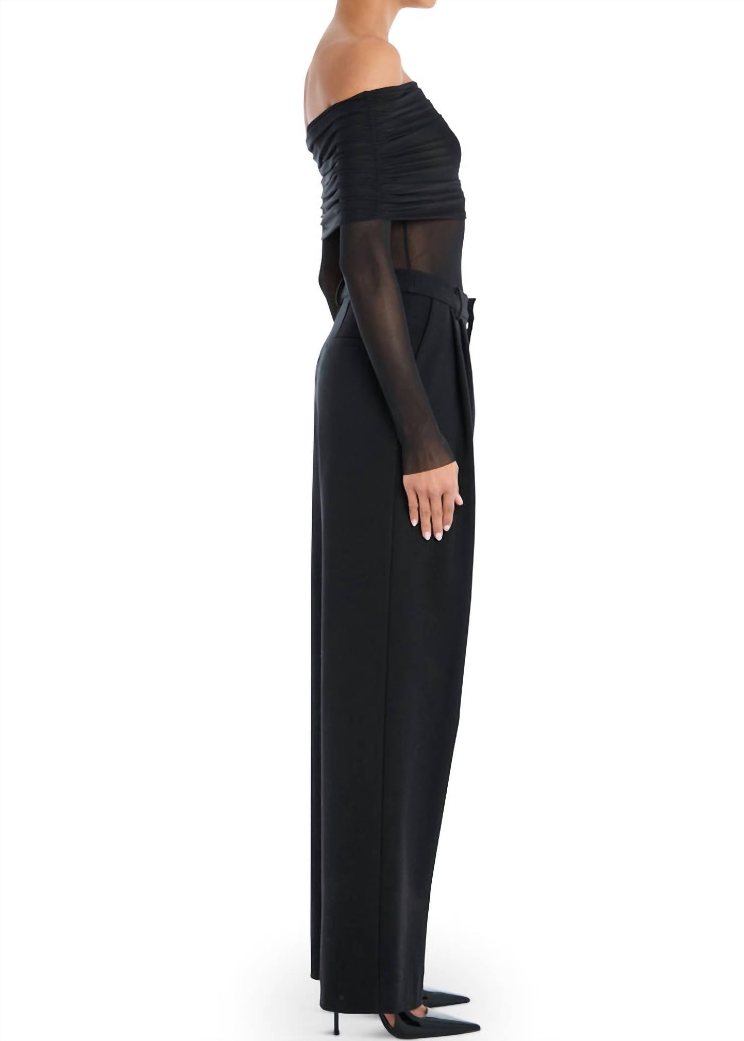 SER.O.YA Rosa Off-the-shoulder Sheer Top in black - women's blouse - alternate view