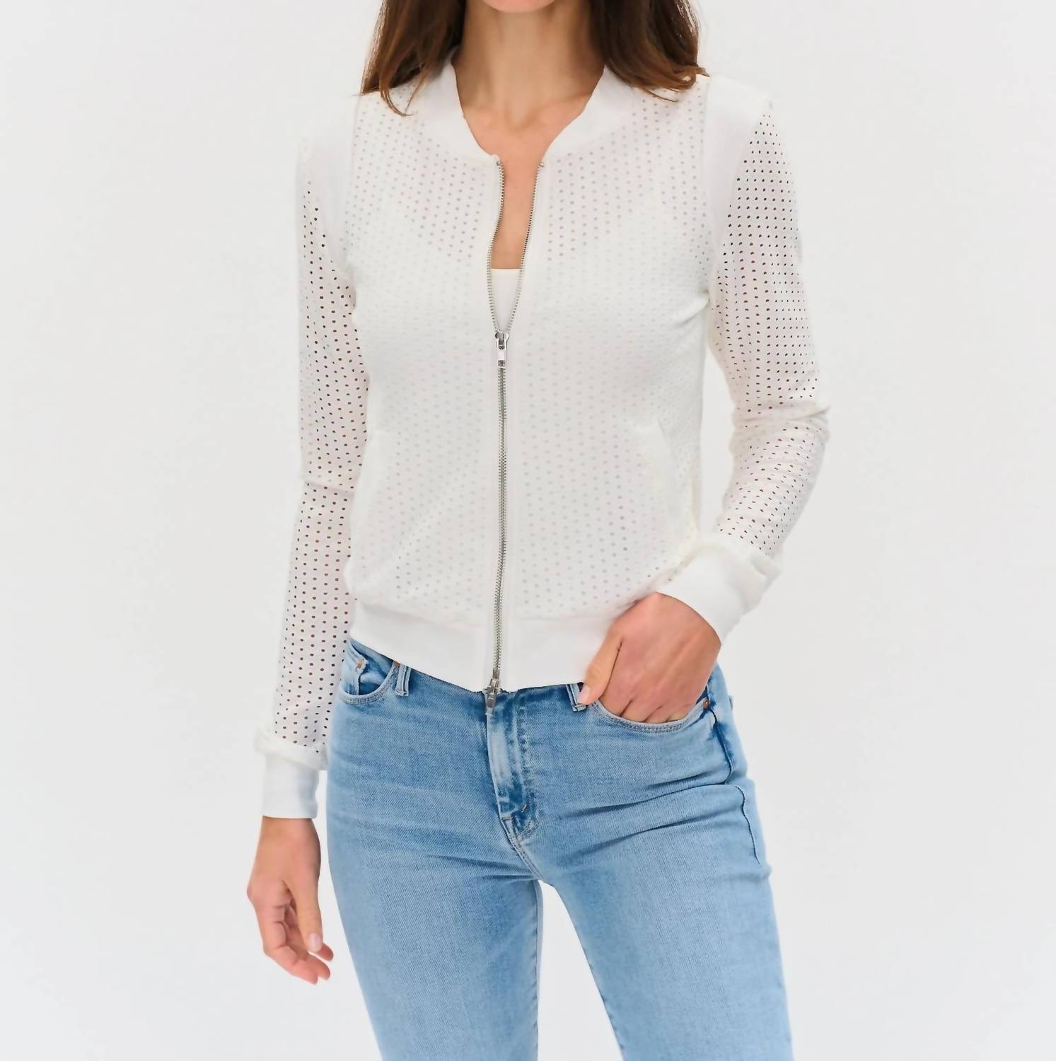 Six/Fifty - Cutout Knit Zip Up Jacket