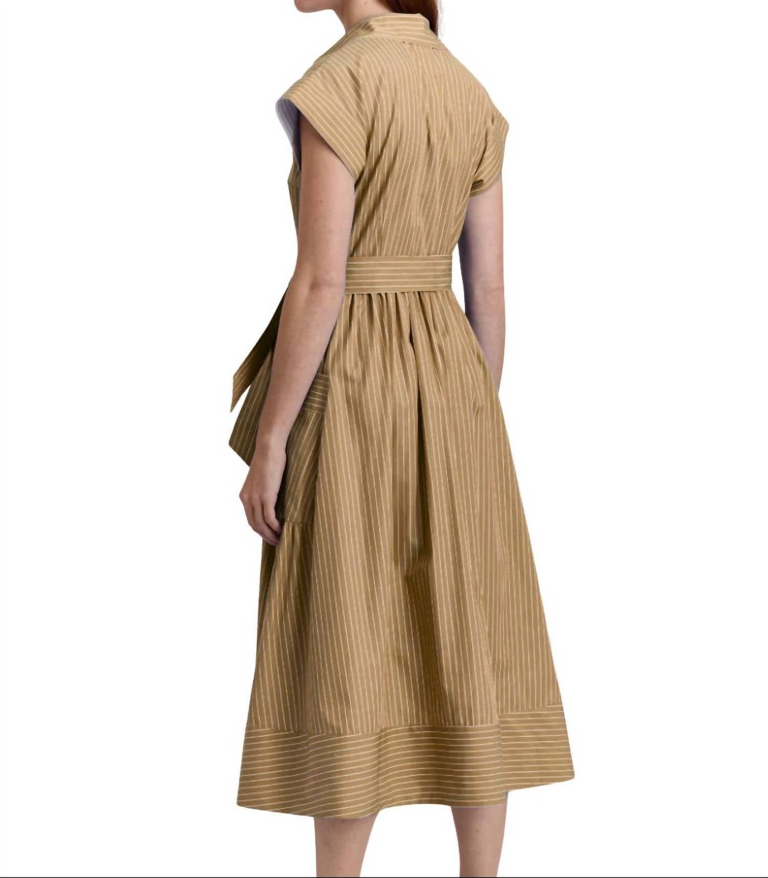 Hinson Wu Annabelle Pencil Stripe Dress in khaki - women's dress - detail view