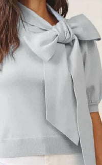 ABLE Bailey Bow Sweater Top in sky - women's sweater - detail view