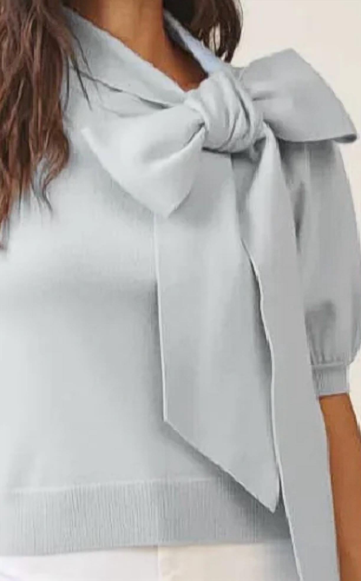 ABLE Bailey Bow Sweater Top in sky - women's sweater - detail view