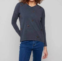 Charlie B - Beaded Longsleeve Drop Shoulder Top