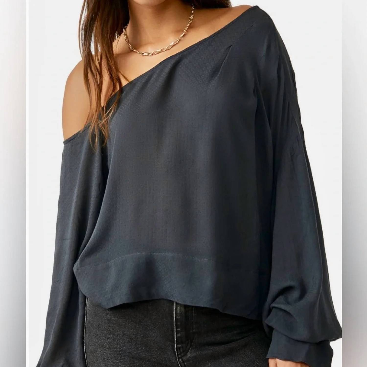 Free People Justina One Shoulder Blouse in metal - women's blouse - alternate view