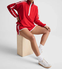 Beyond Yoga - Stretch Woven Course Contrast Half Zip Pullover Top