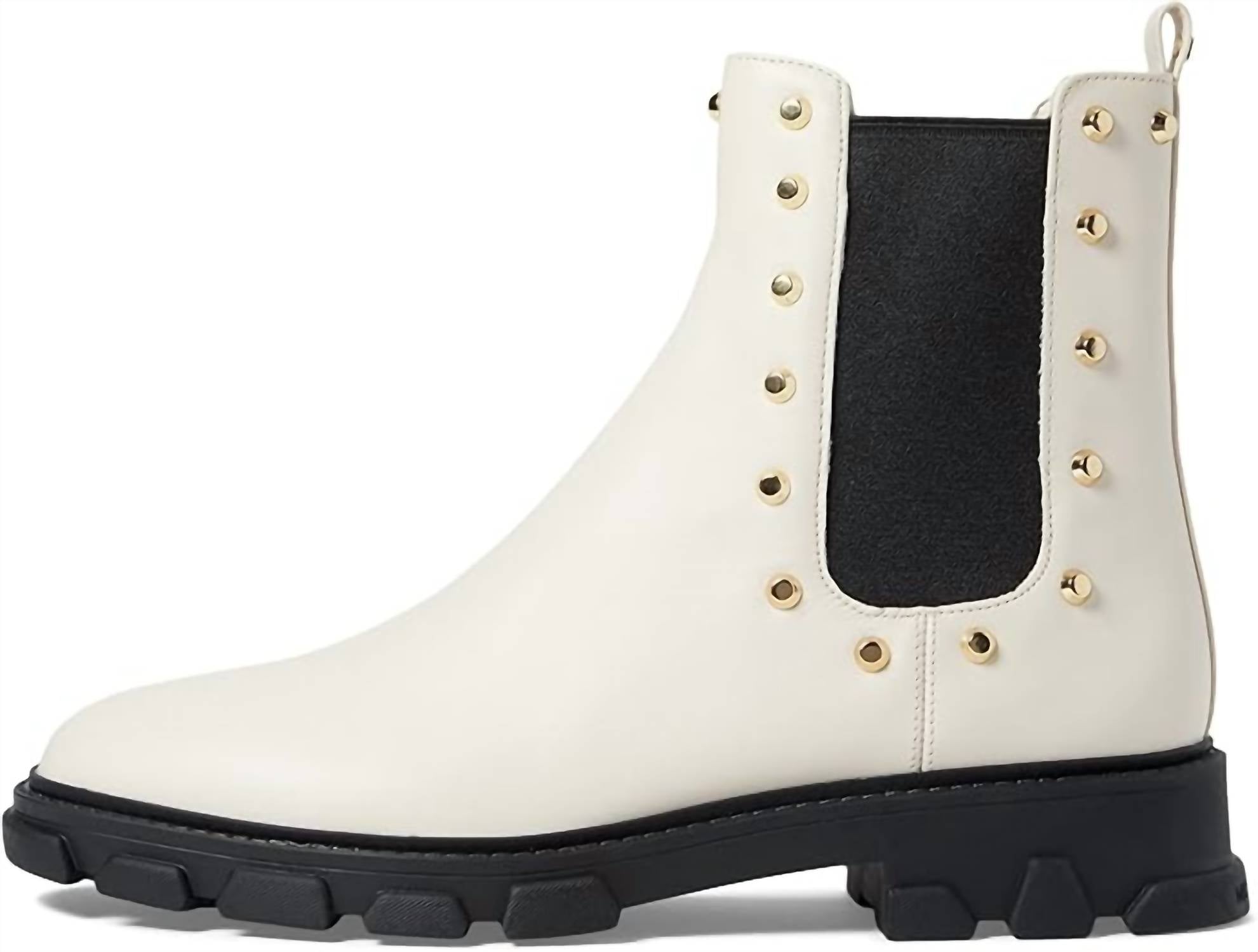 MICHAEL KORS Women's Ridley Pull-on Studded Chelsea Boots in cream - women's shoe - detail view