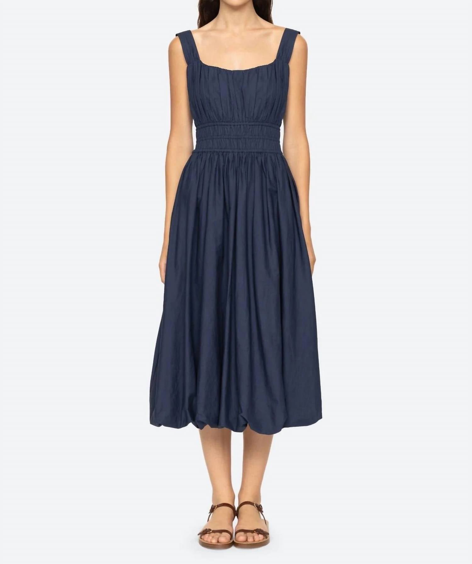 SEA Emmet Midi Bubble Dress in navy - women's dress