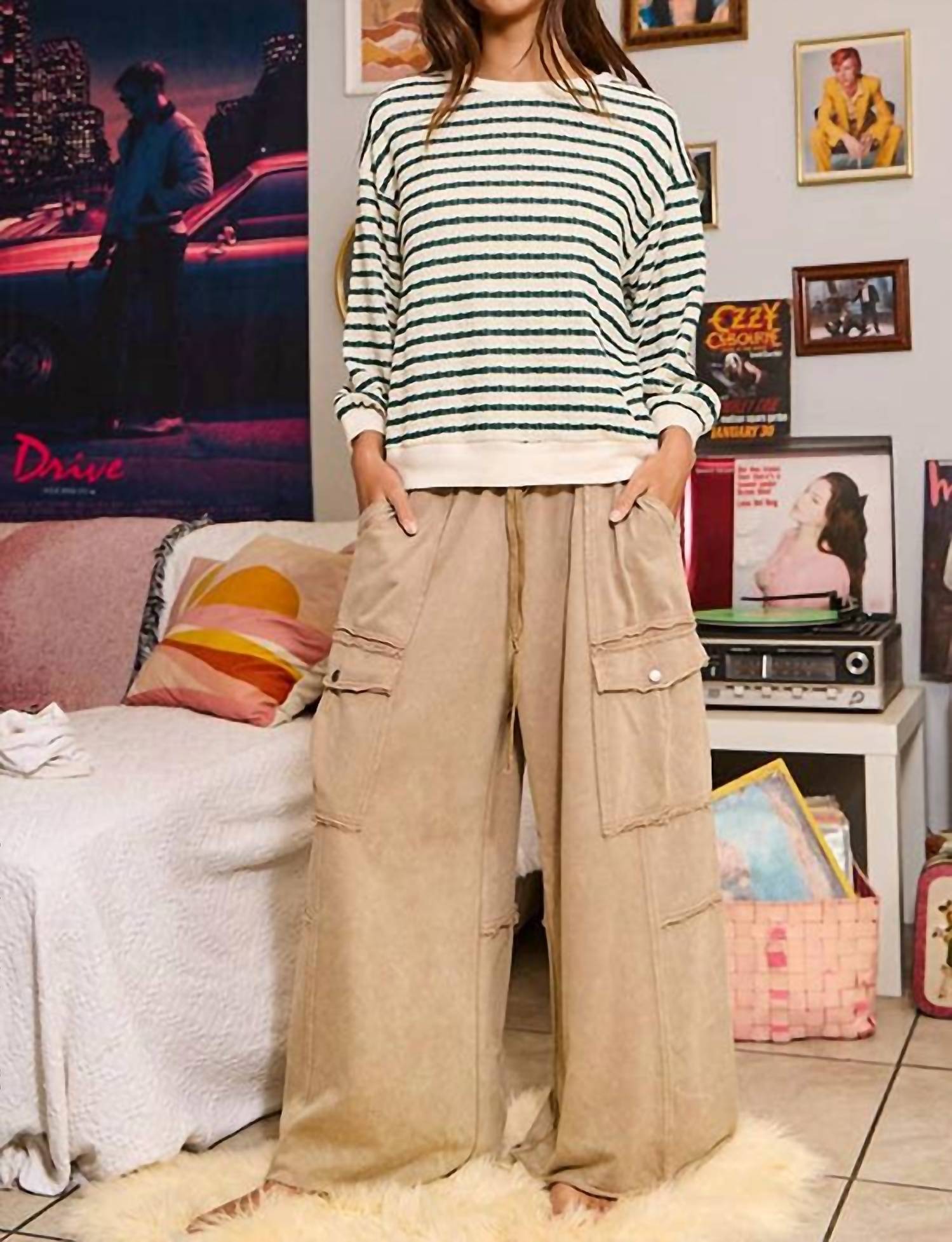 Bucketlist - Striped Texture Relaxed Silhouette Top
