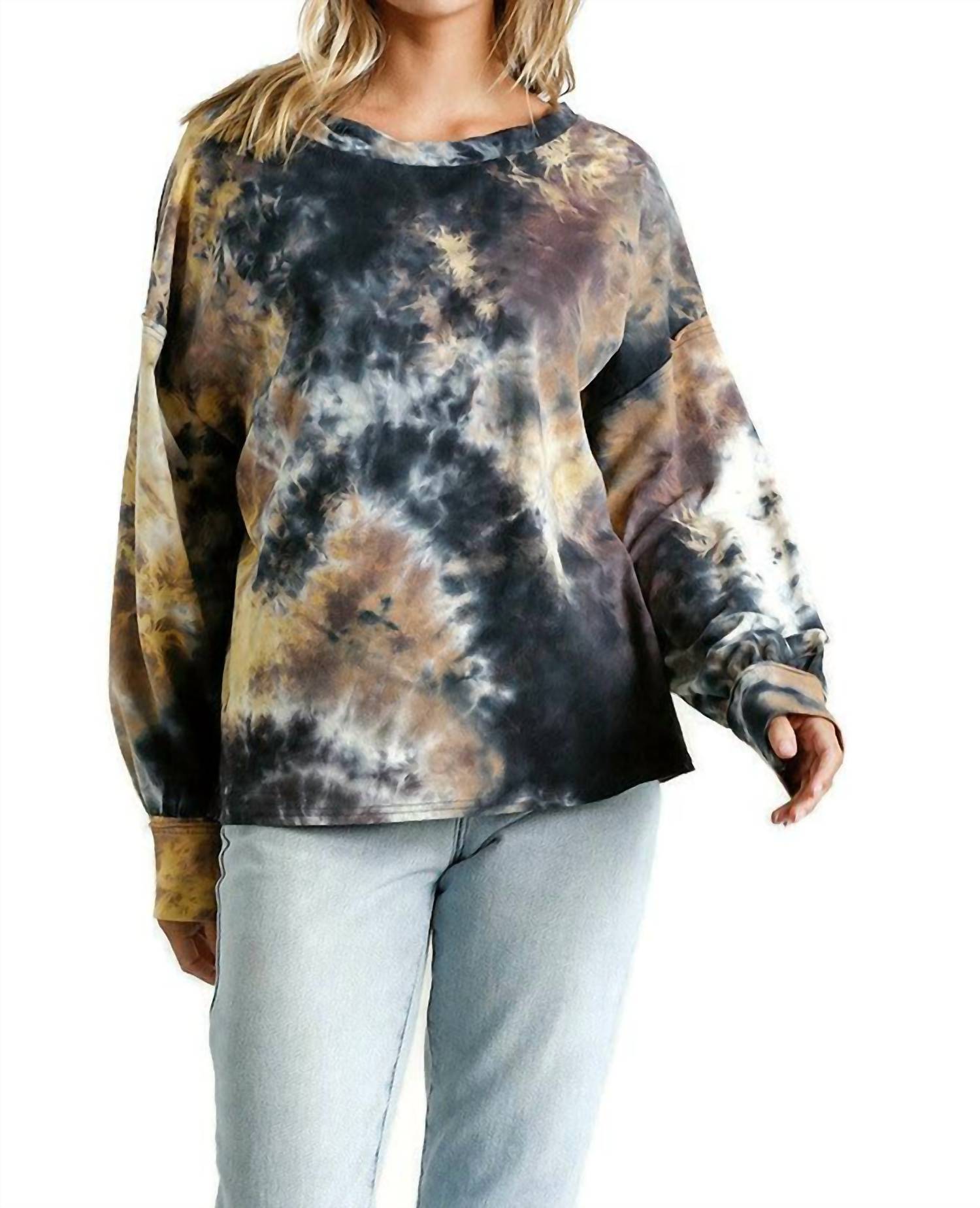 Umgee - Tie Dye Twisted Collar Sweater