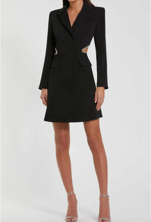 Mac Duggal - Crêpe Rhinestone Cut-out Blazer Minidress