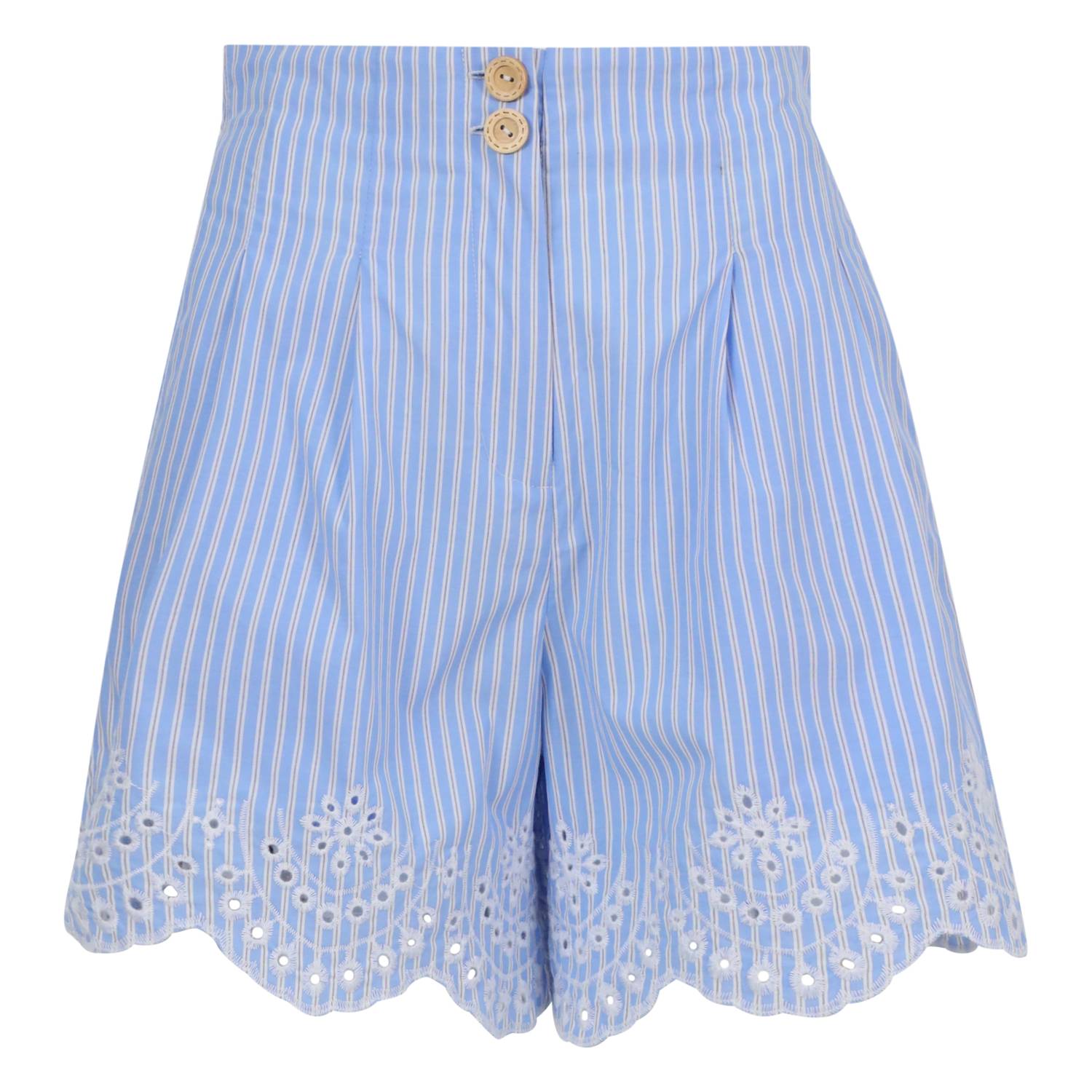 One Collective Women's Embroidered Shorts in cornflower blue white - women's shorts