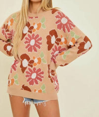 Baevely By Wellmade - Jacquard Floral Print Sweater