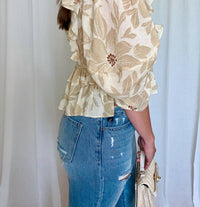 Olivaceous - Sweet Ruffle V-neck Top