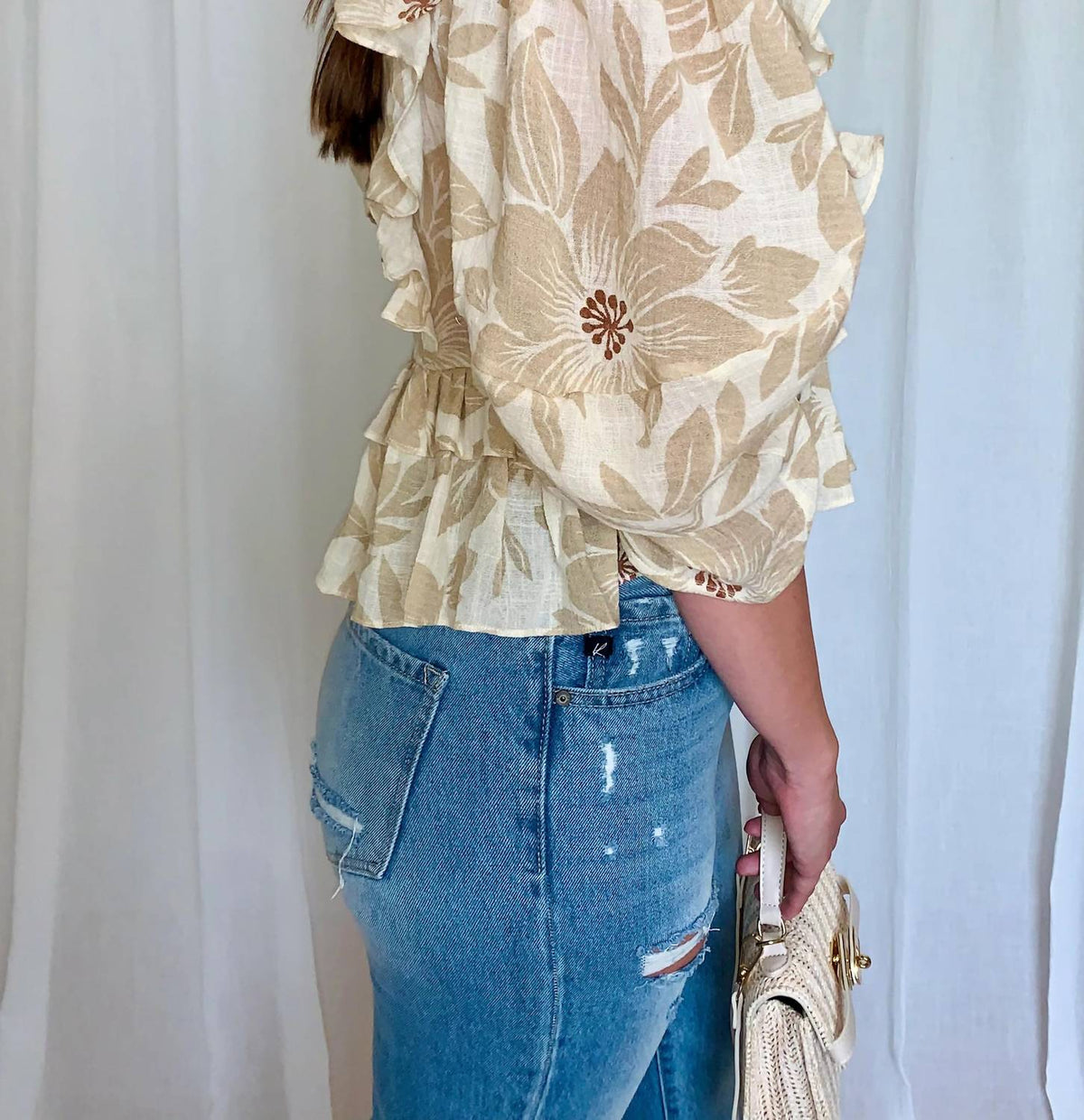 Olivaceous - Sweet Ruffle V-neck Top